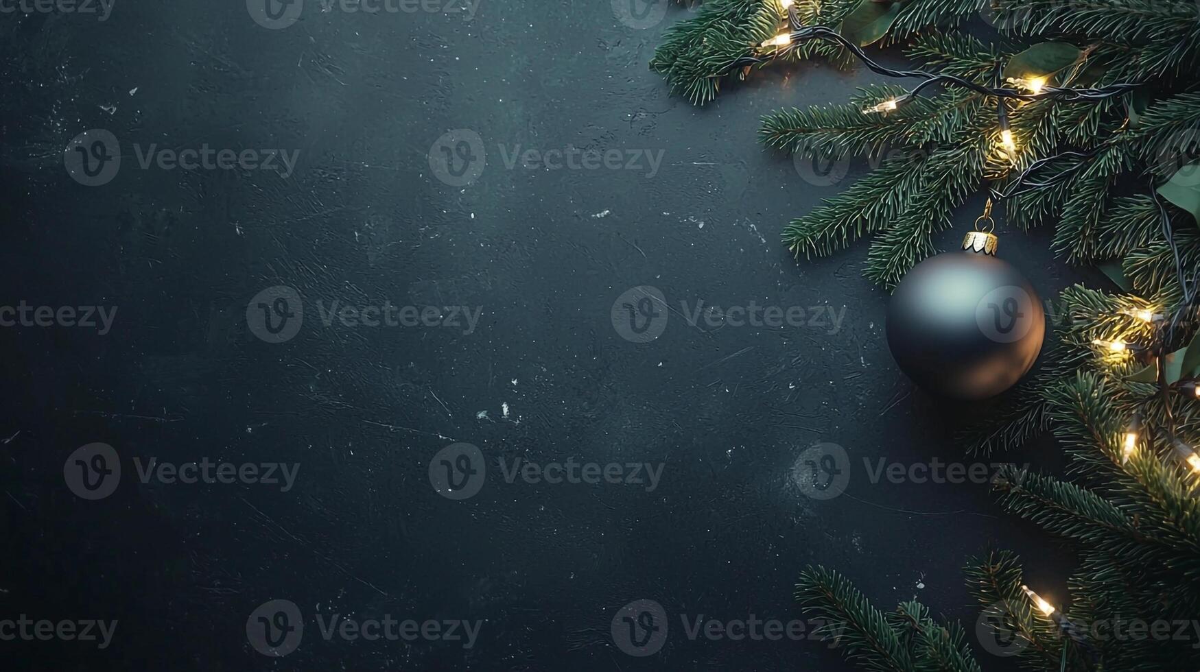Christmas background with christmas decorations and ball on black background photo