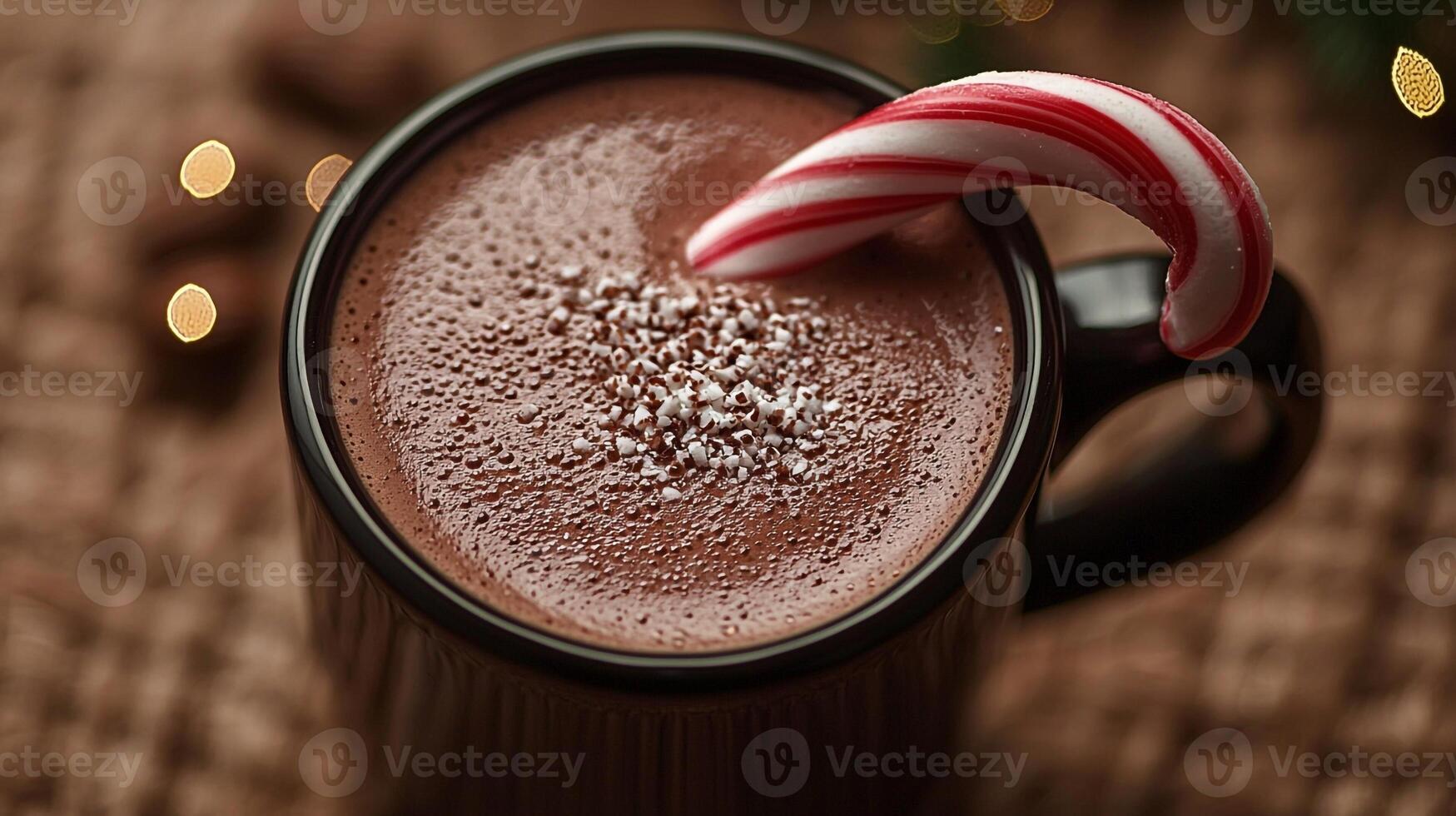 A hot chocolate with a candy cane in it photo