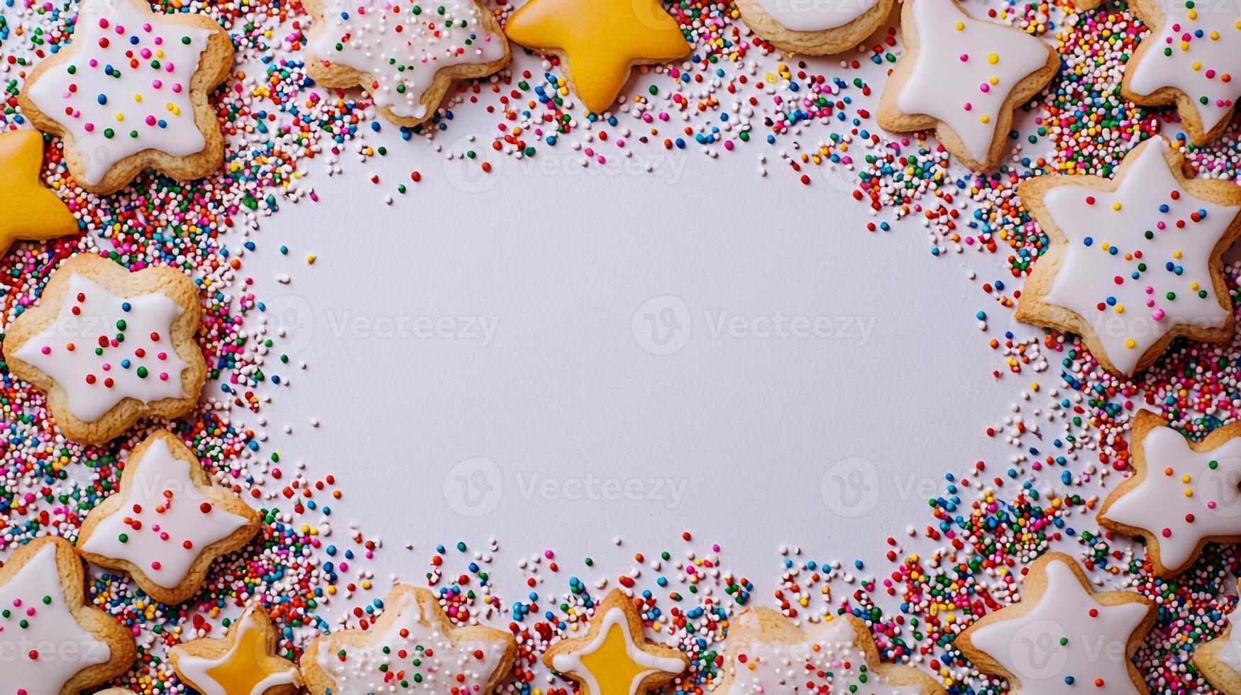 An image of cookies and sprinkles on a white background photo