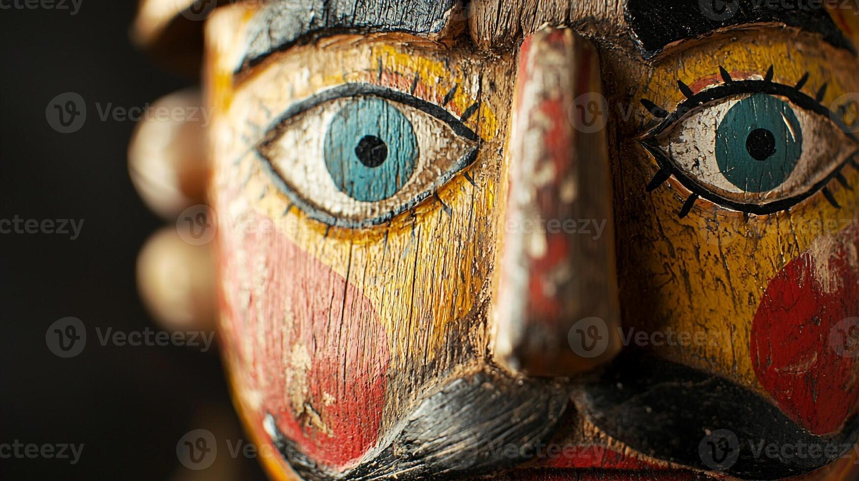 A wooden mask with a mustache photo