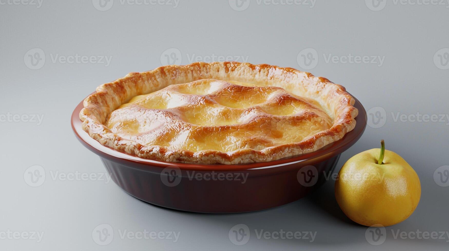 A pie and a lemon on a table photo