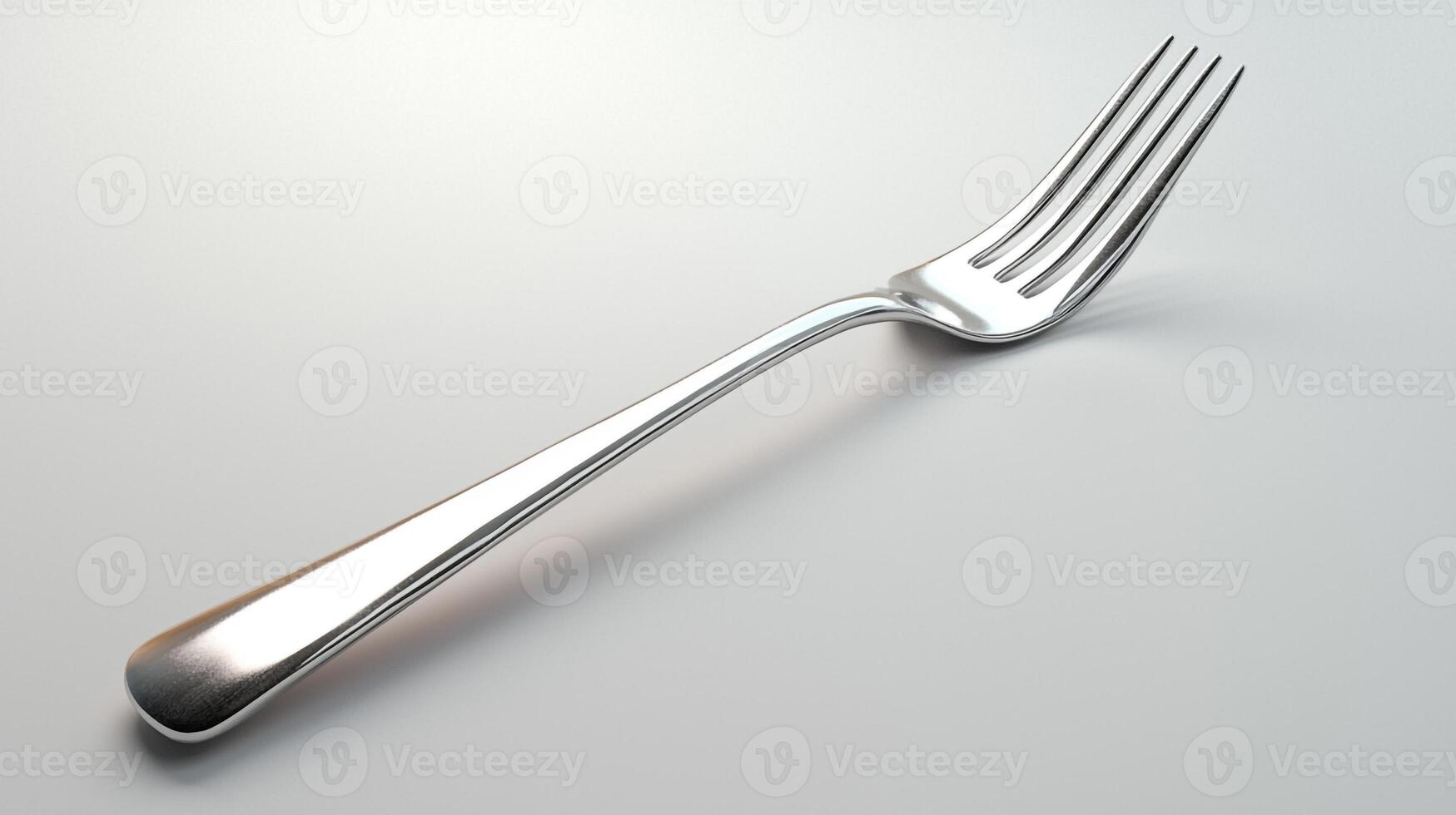 A fork is shown on a white surface photo