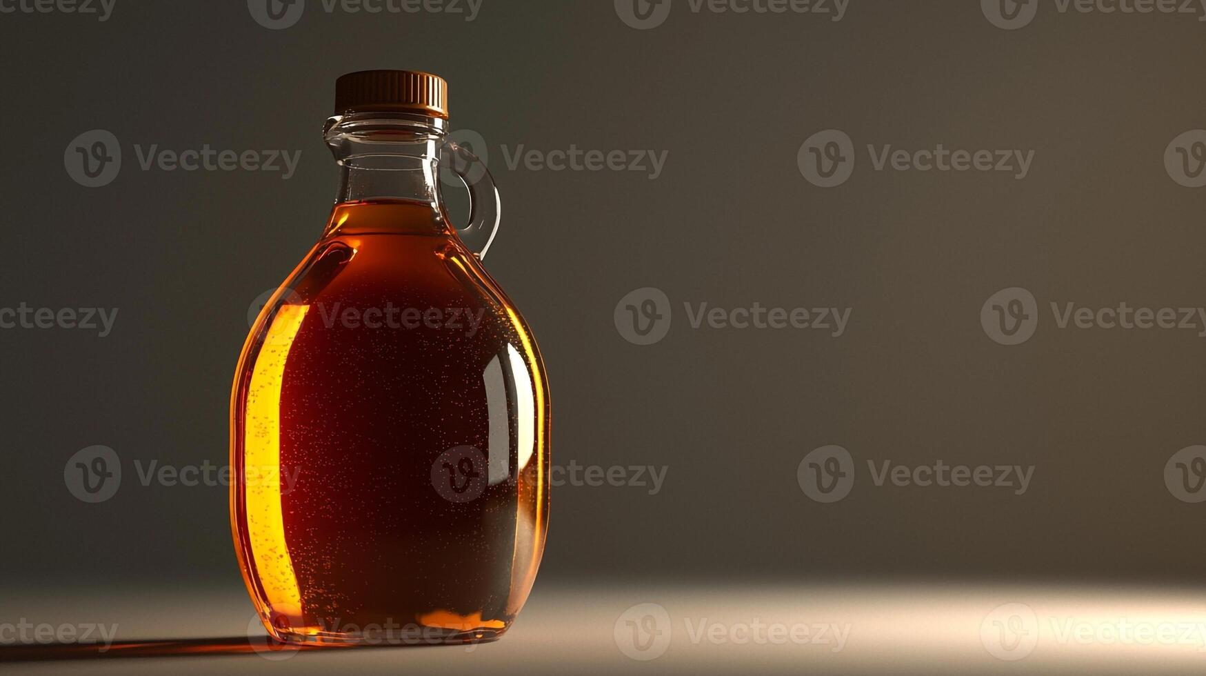 A bottle of syrup is shown on a table photo