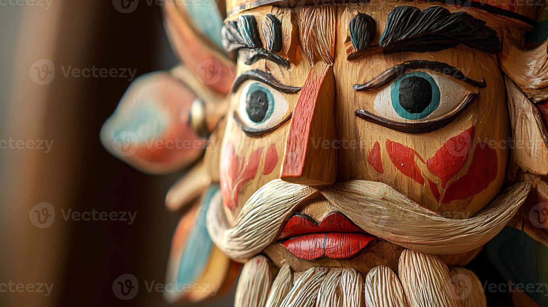 A wooden sculpture of a man with a beard photo