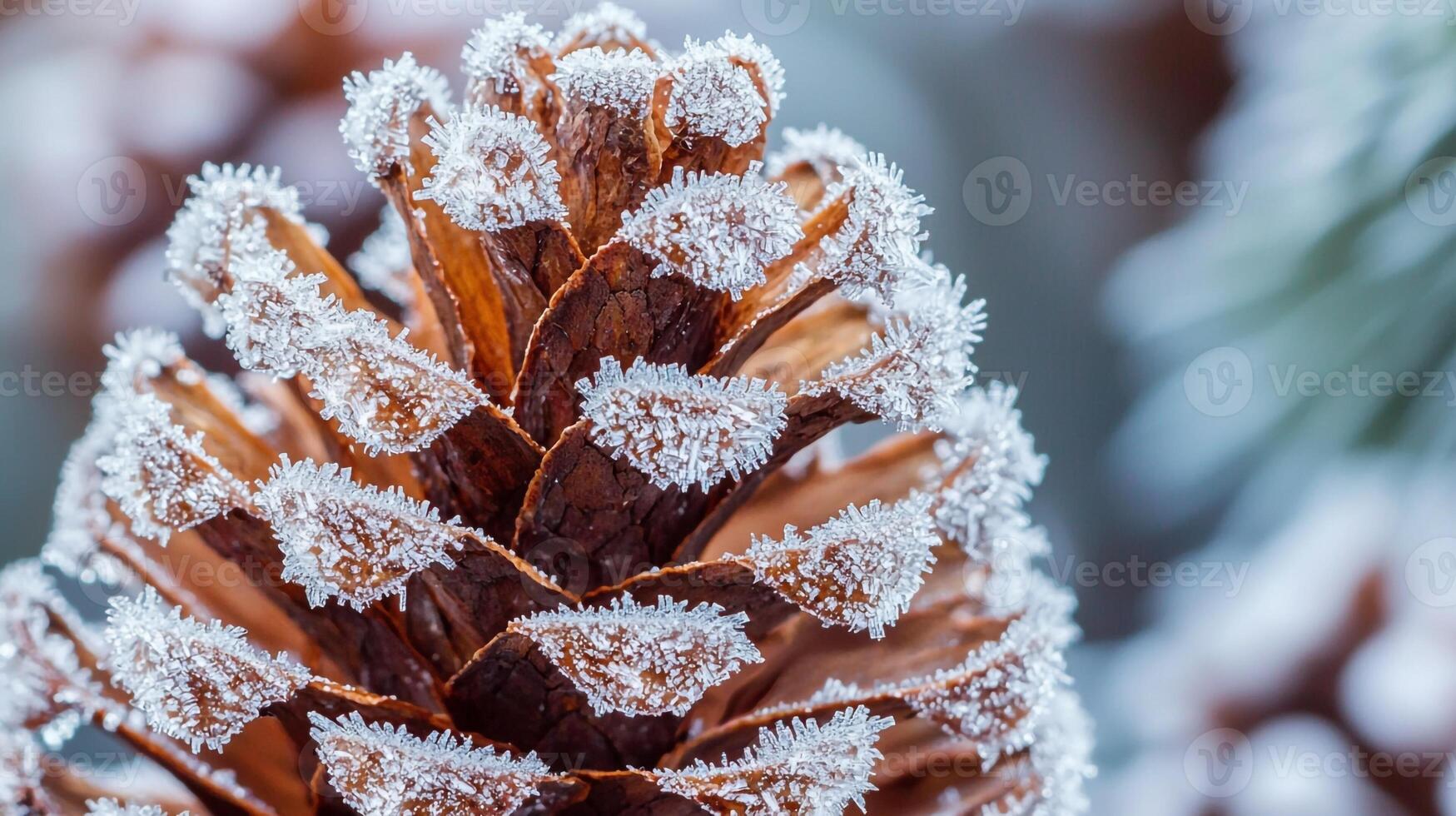 A close up of a pine cone covered in snow photo
