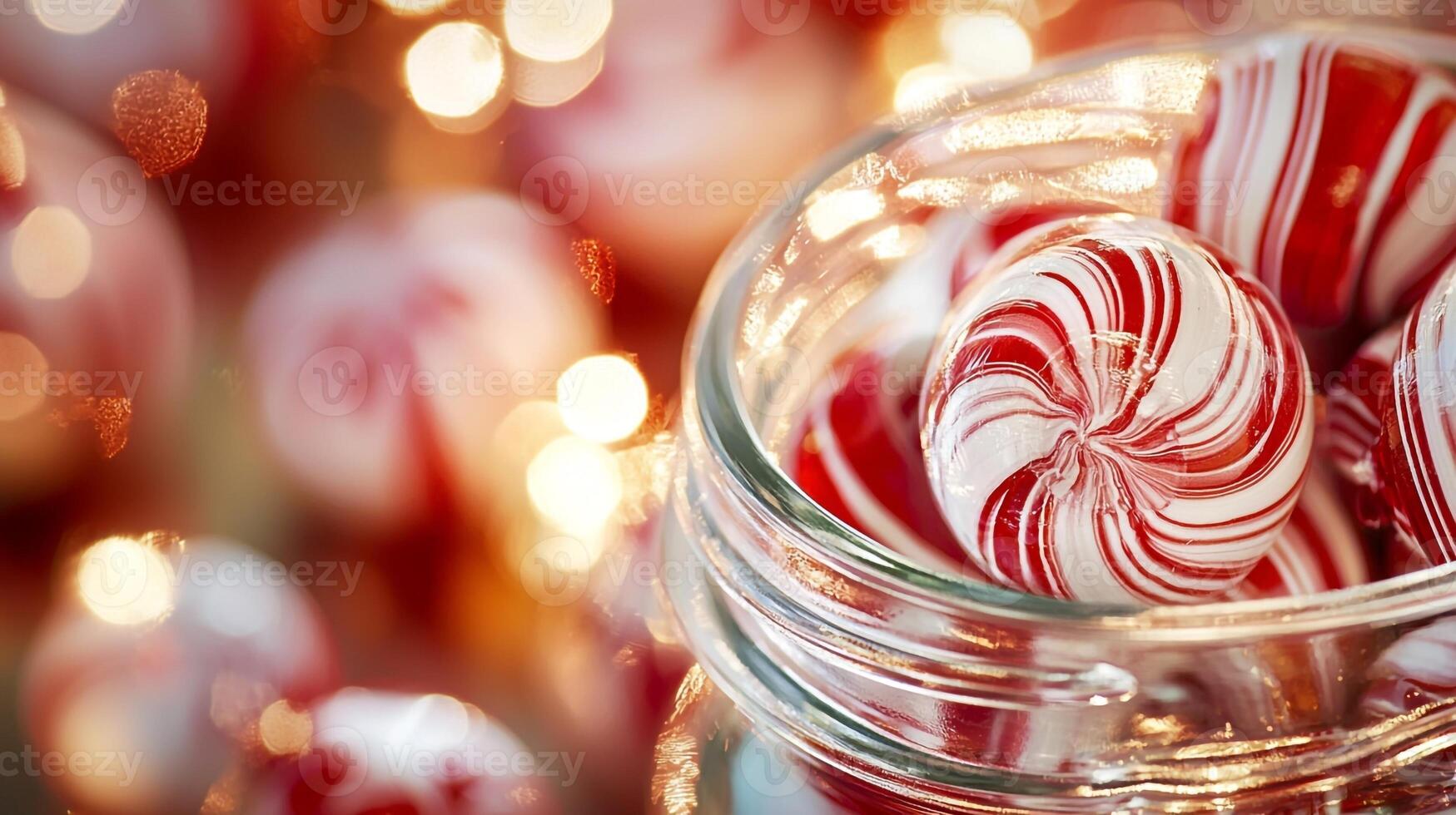 A jar filled with red and white candy canes photo