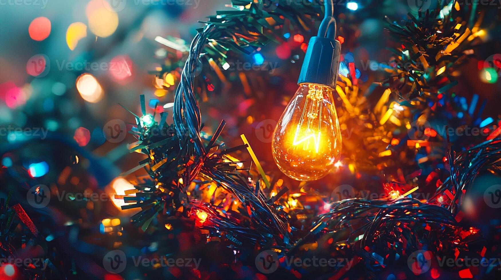 A close up of a christmas tree with lights photo