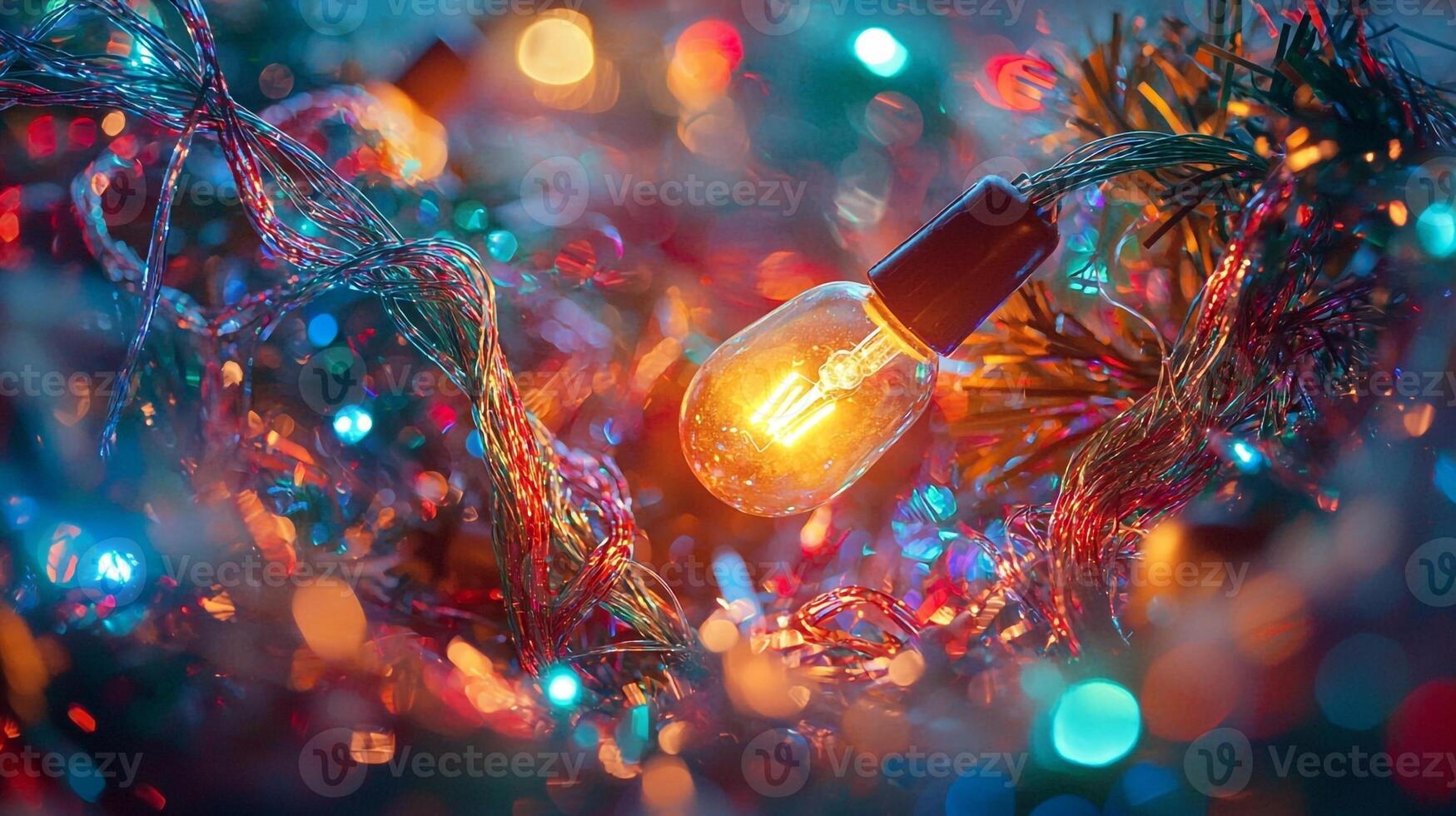 A light bulb is lit up in a christmas tree photo
