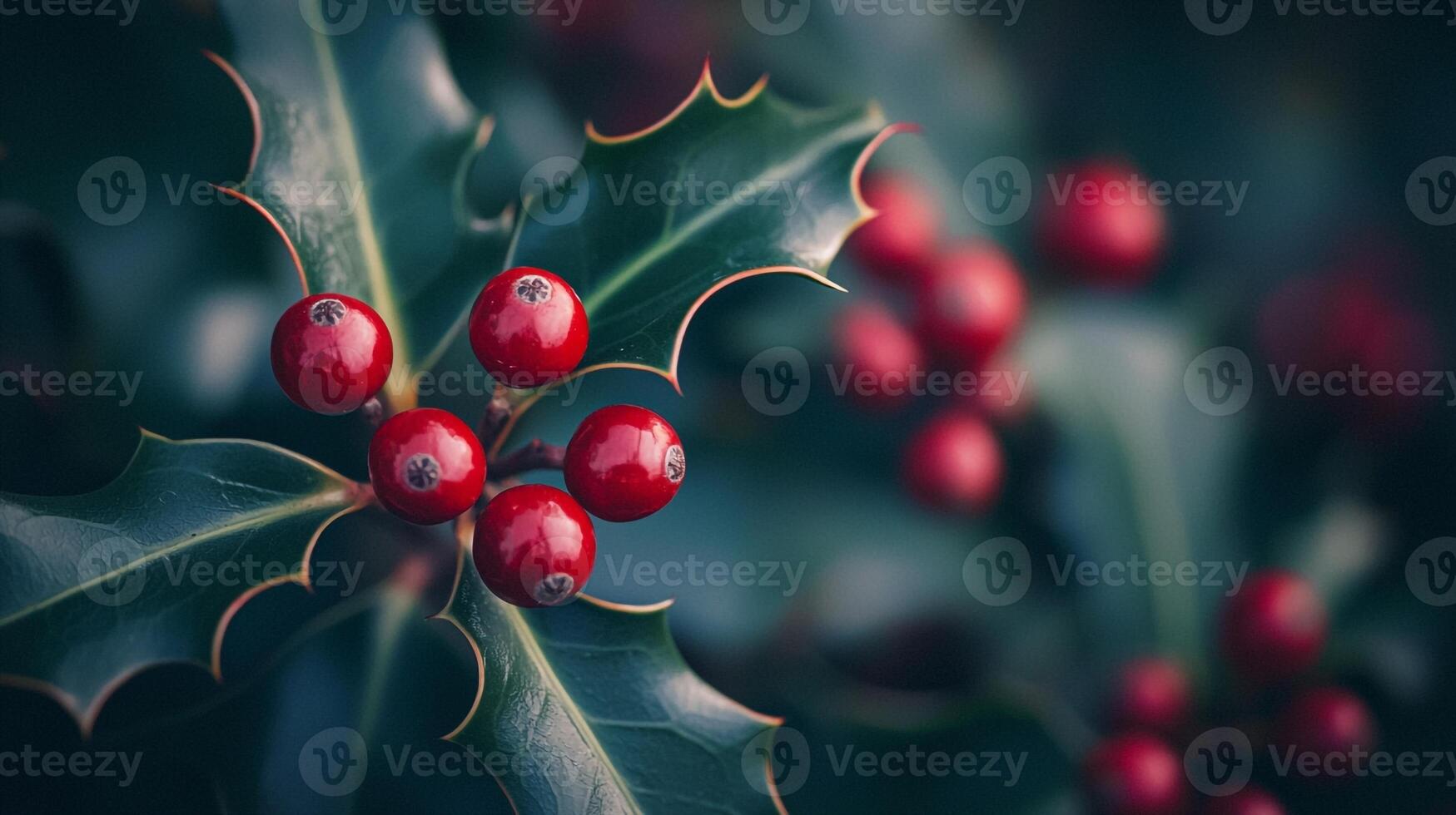 Holly leaves with red berries on them photo