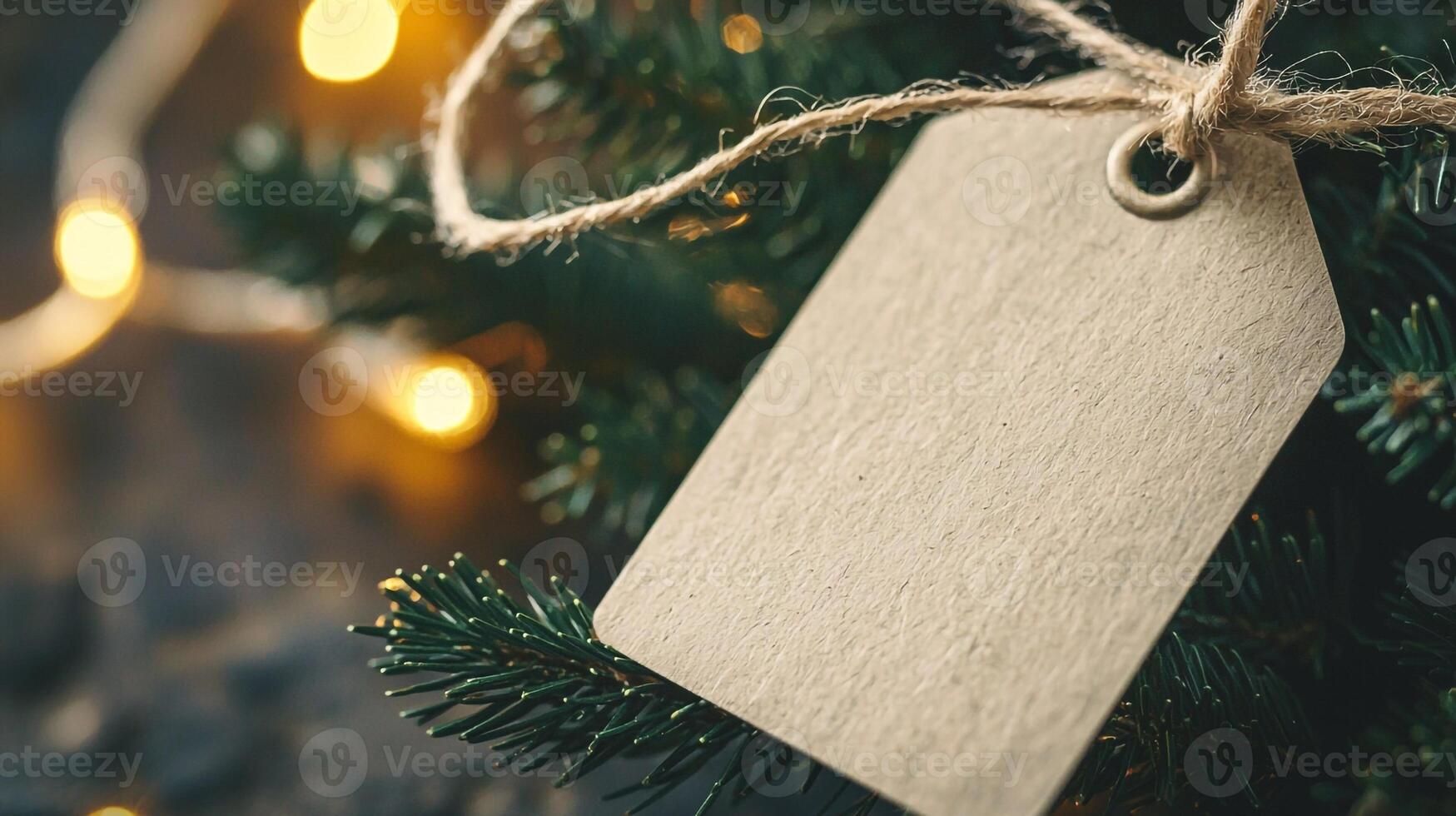 Christmas tree with tag hanging from branch photo