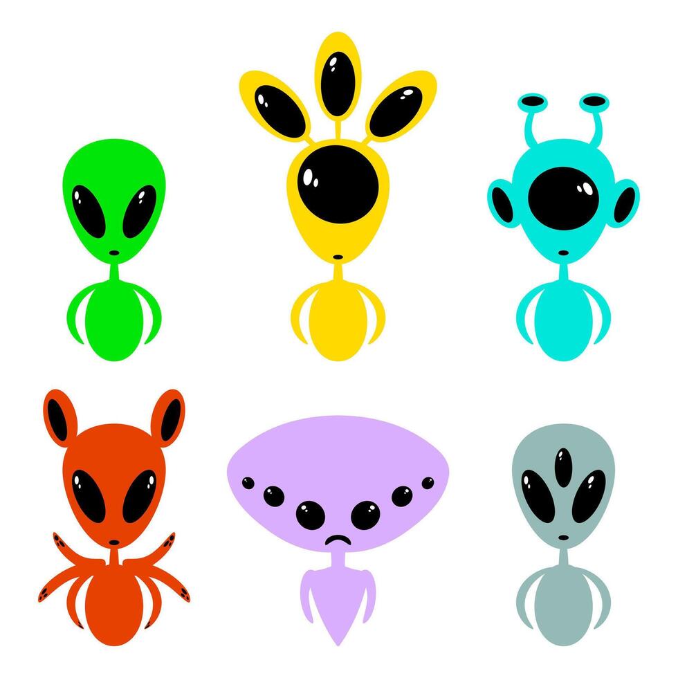 Cute cartoon aliens character. Set of funny aliens flat illustration. isolated on white background. vector