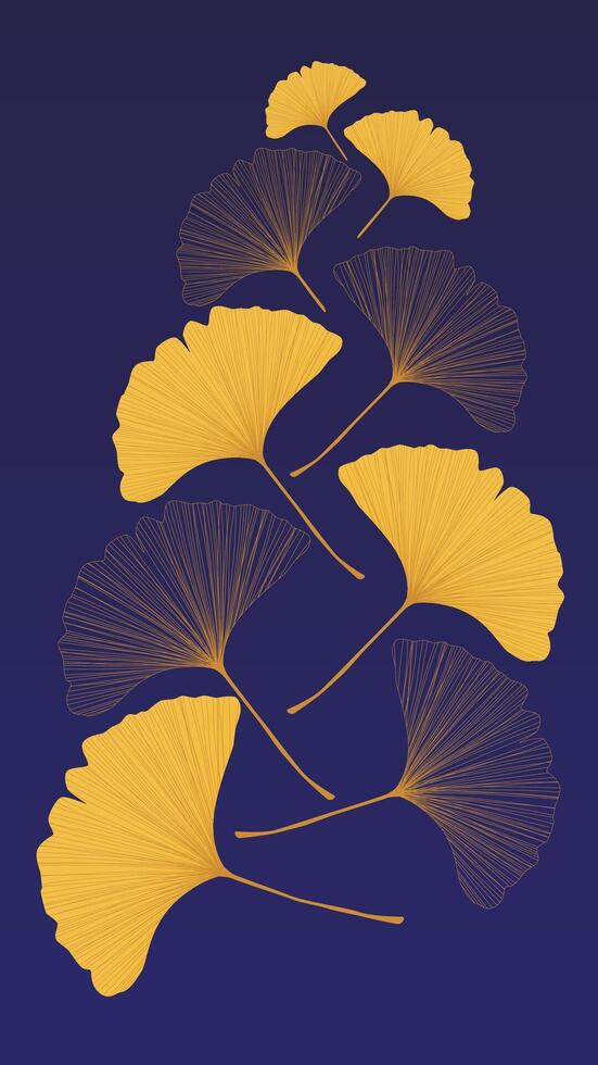 Mobile background with ginkgo biloba leaf pattern in blue and yellow tones vector