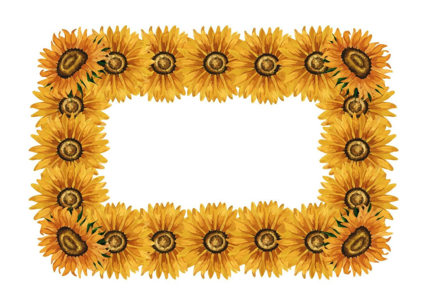 Watercolor sunflowers frame. Rectangular border with yellow flowers. Summer floral composition. Autumn flowers arrangement. Hand drawn botanical illustration. Design element for postcard, invitation. vector