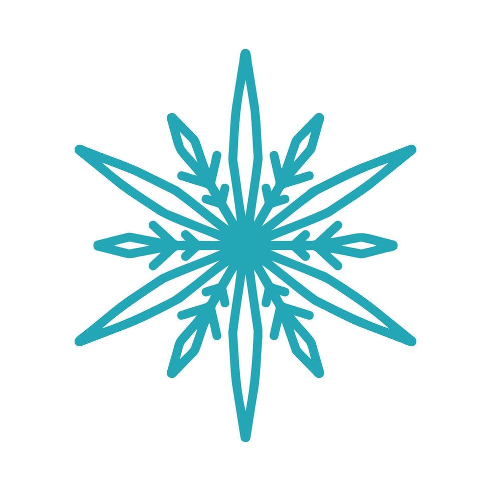 Blue snowflake, detailed hand drawn illustration. Graphic outline doodle drawing. Christmas and New Year symbol. Unique snowflake silhouette icon for winter designs and decoration. vector
