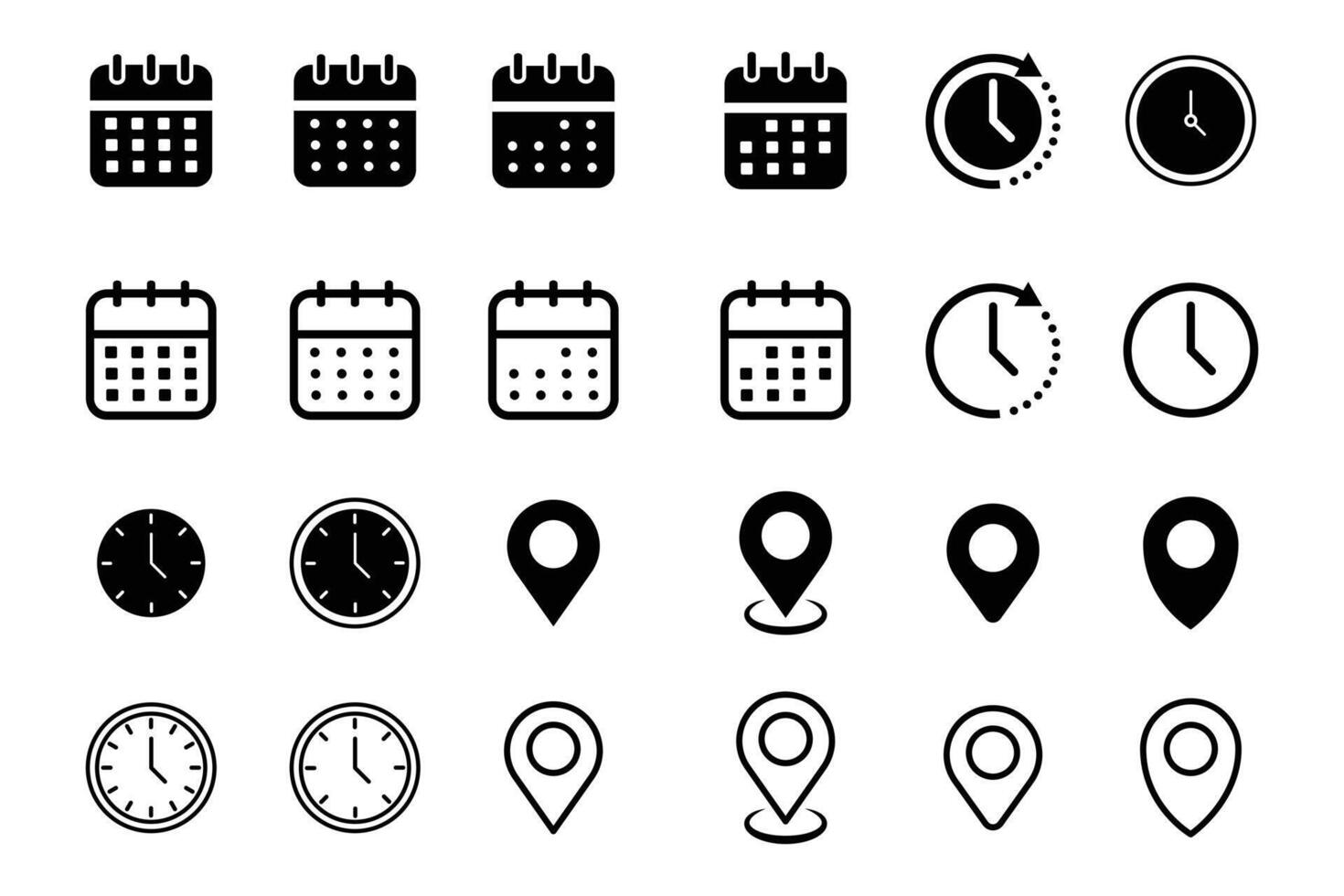Address location icon. Stopwatch timer icon. Date Calendar icon , Web feel and outline icons set. vector