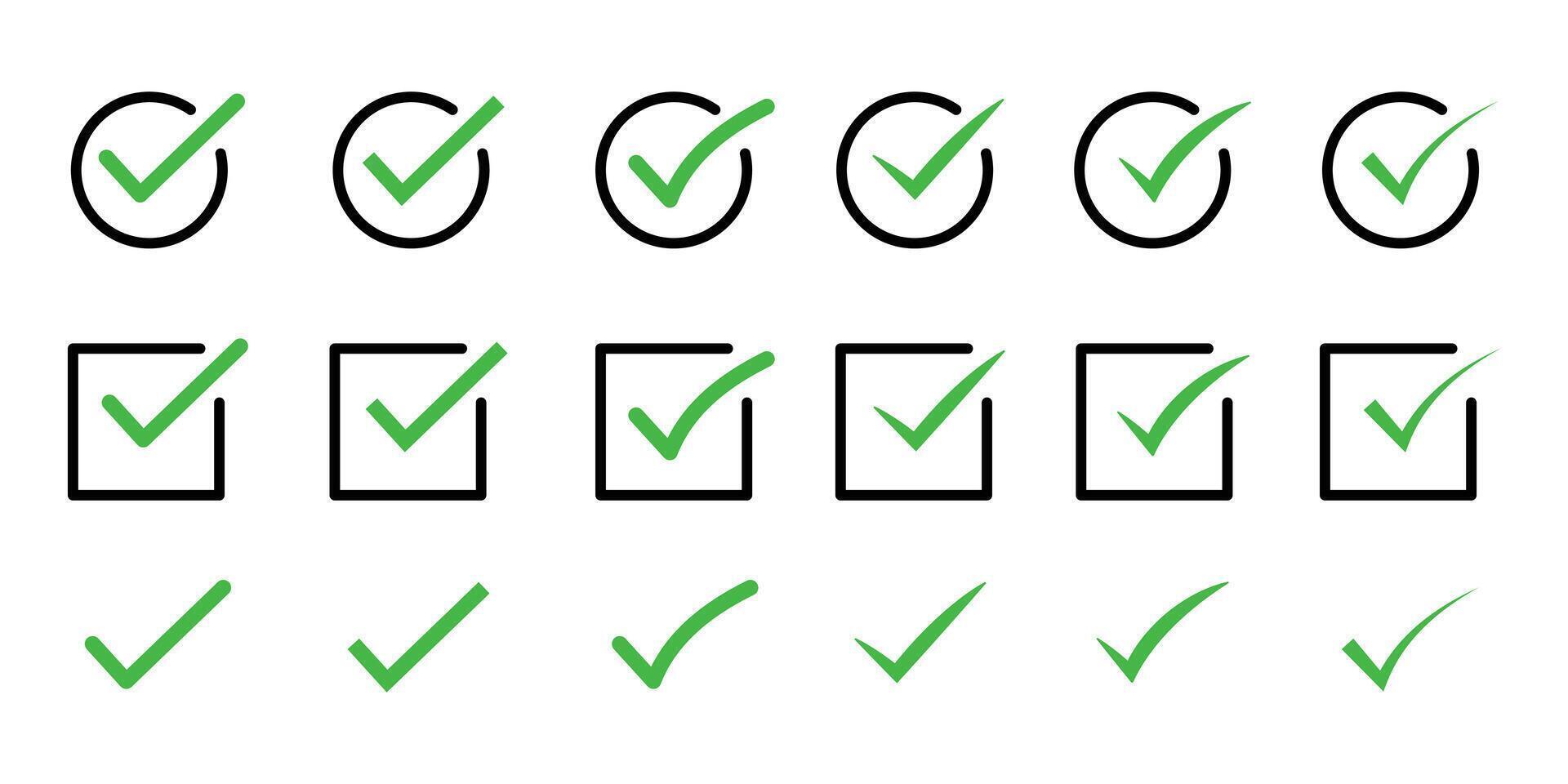 Green check mark icon set, check mark icon. symbol, sign, yes, right. Checkmark Illustration. symbols set ,green checkmark isolated on white background. vector