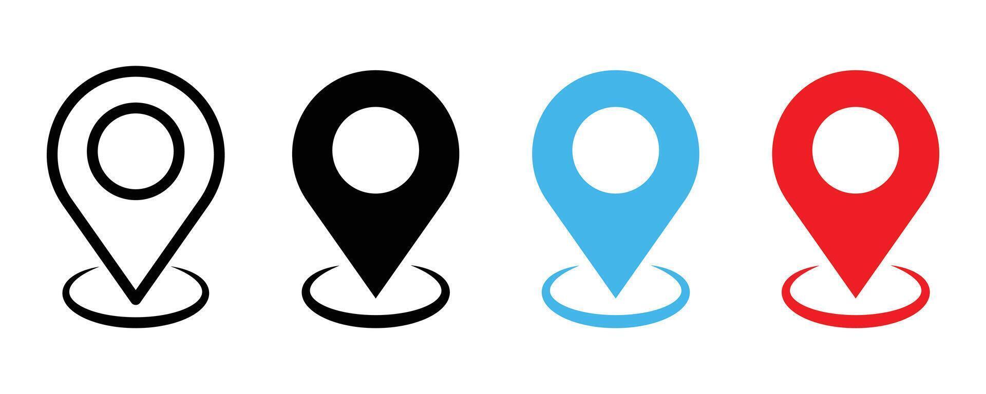 Location icon set, location pointer icon symbol in flat style. Map pin place marker. Red Location pin icon, Navigation sign in white background. vector