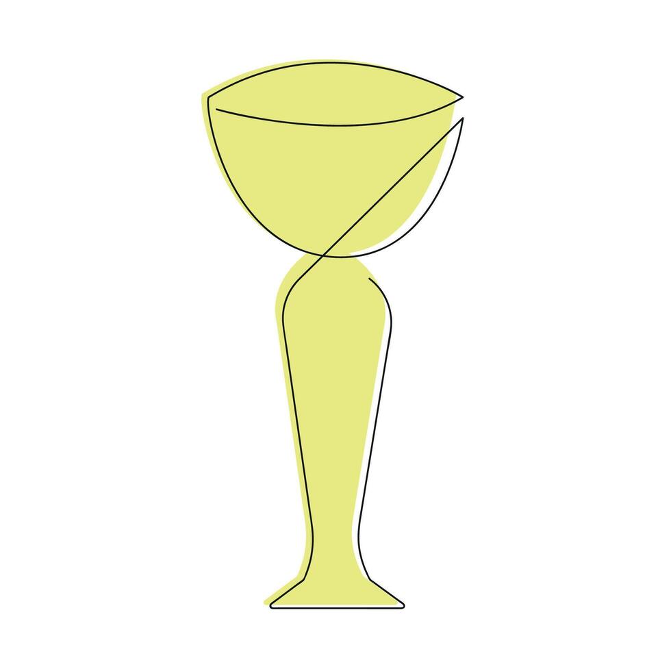 Trophy cup in one continuous line in color. One line drawing, minimalism. vector