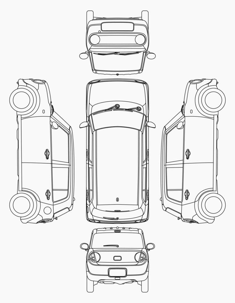 Small car blueprint. Blank compact car template for branding or advertising. vector