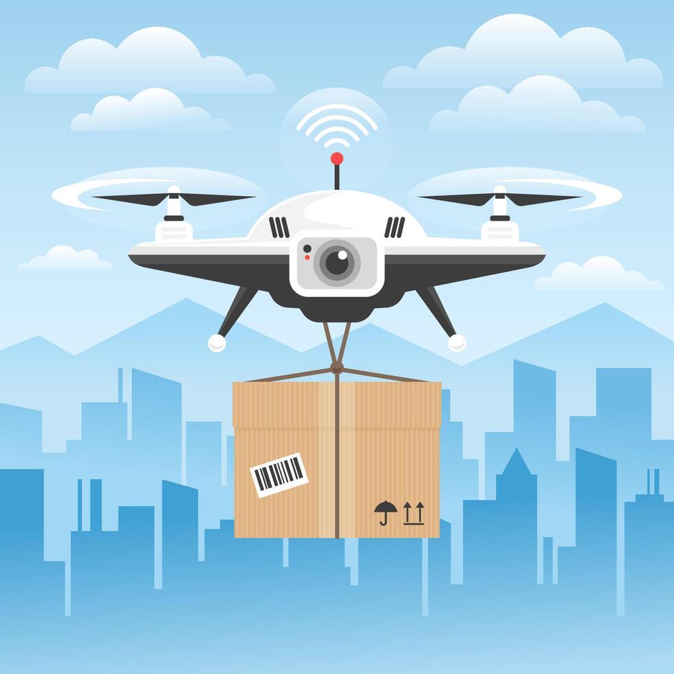 Remote air drone flying in the sky vector