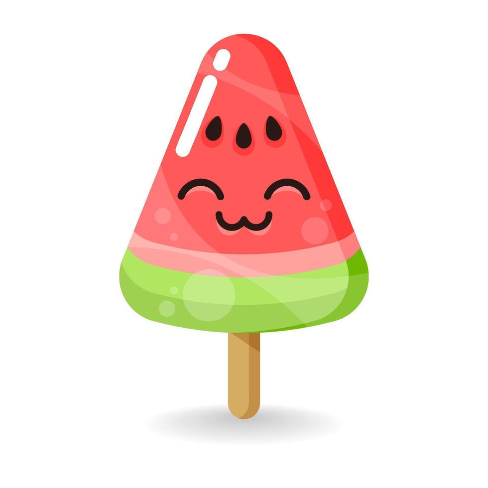 Watermelon ice cream with a cute face vector