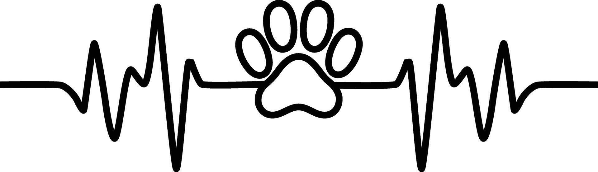 Heartbeat design with paw print for pet care vector