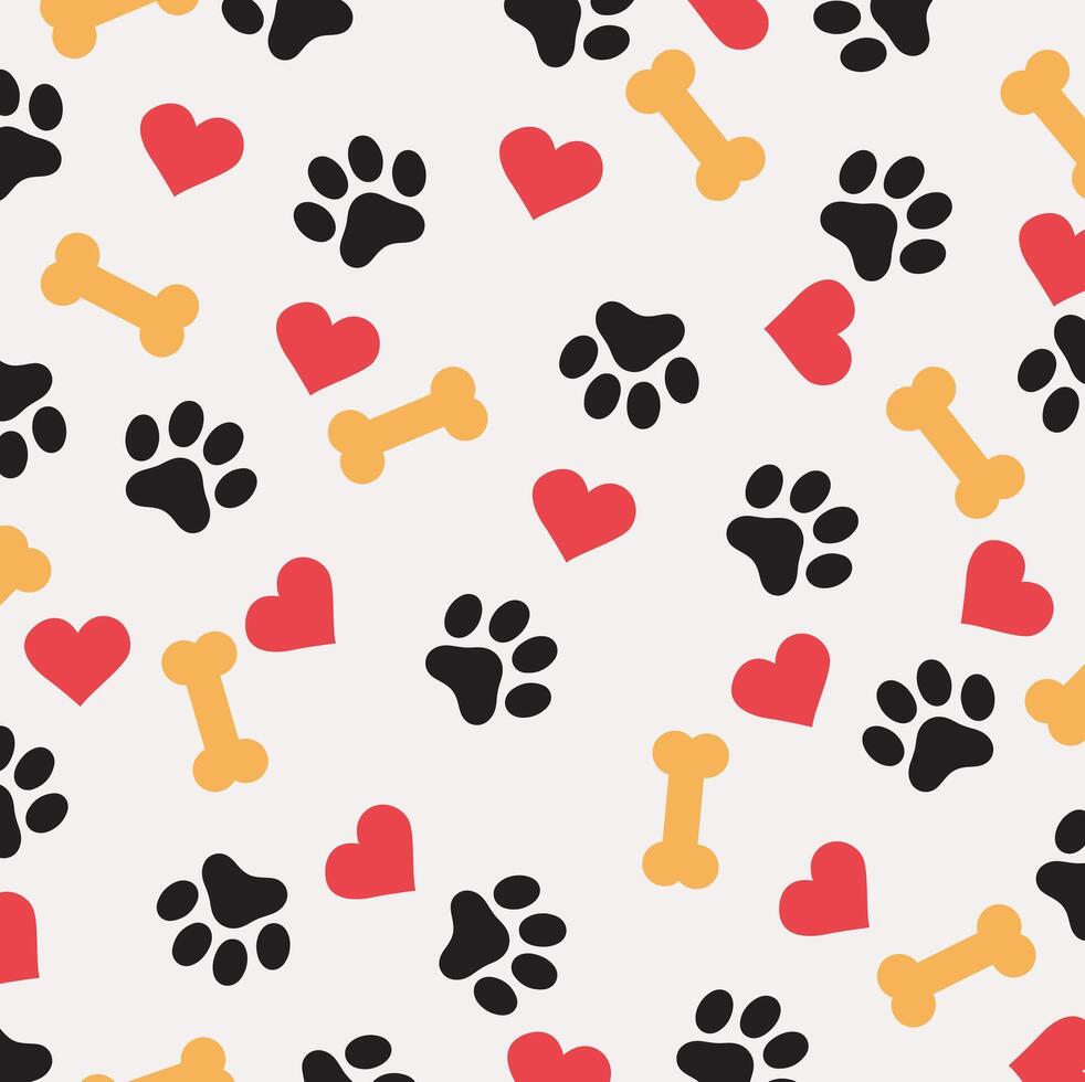 Pet Paws and Bones Heart Pattern for Cute Seamless Designs vector