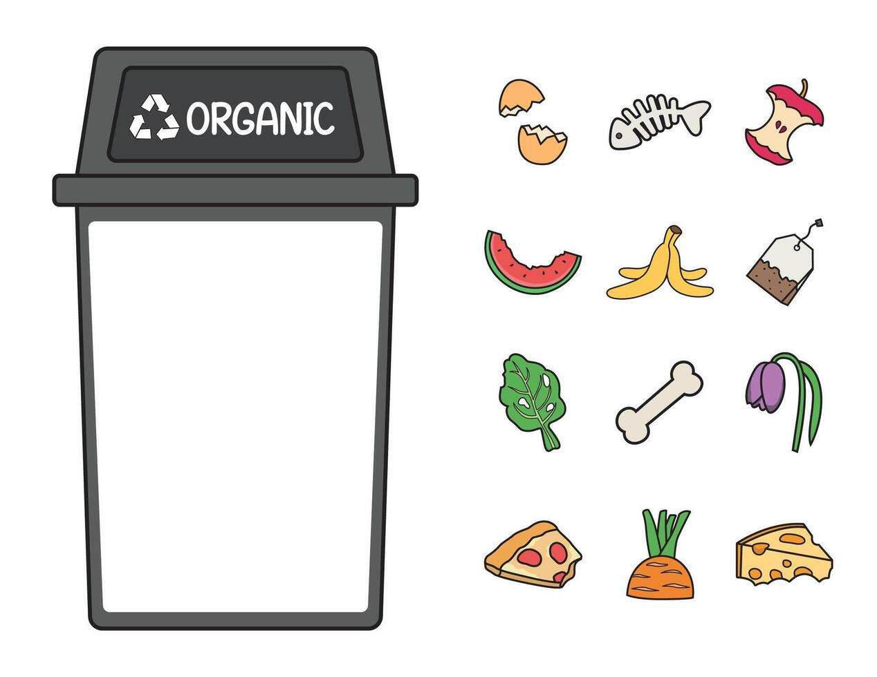 Organic Waste and and Trash Bin Clipart vector