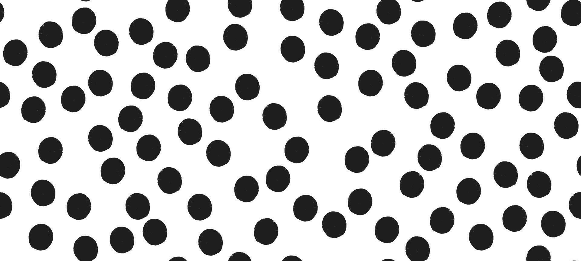Seamless pattern with irregular crayon dots and splotches on a black and white polka background. vector
