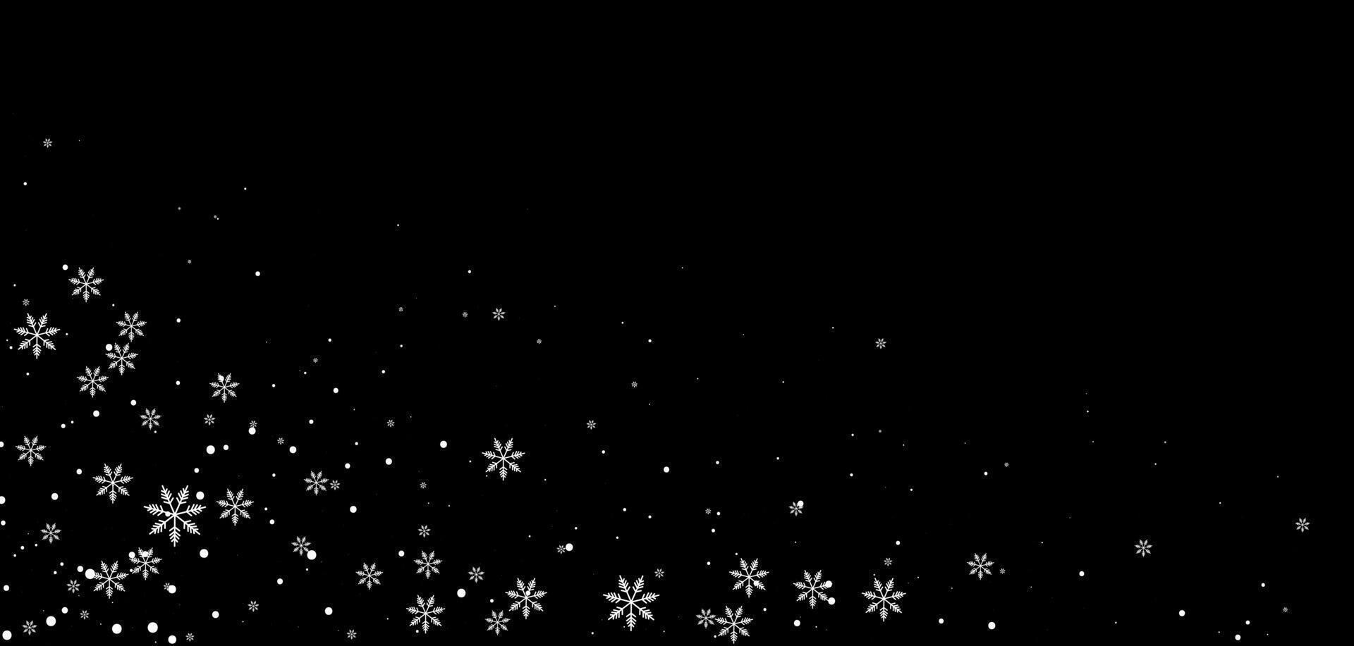 winter background Bottom Corner Border featuring snowflake pattern. White snow Falling over night sky with transparent effect. vector