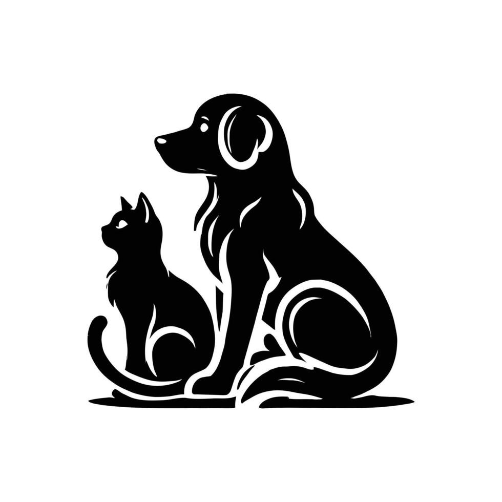 Dog and cat silhouette on white background vector