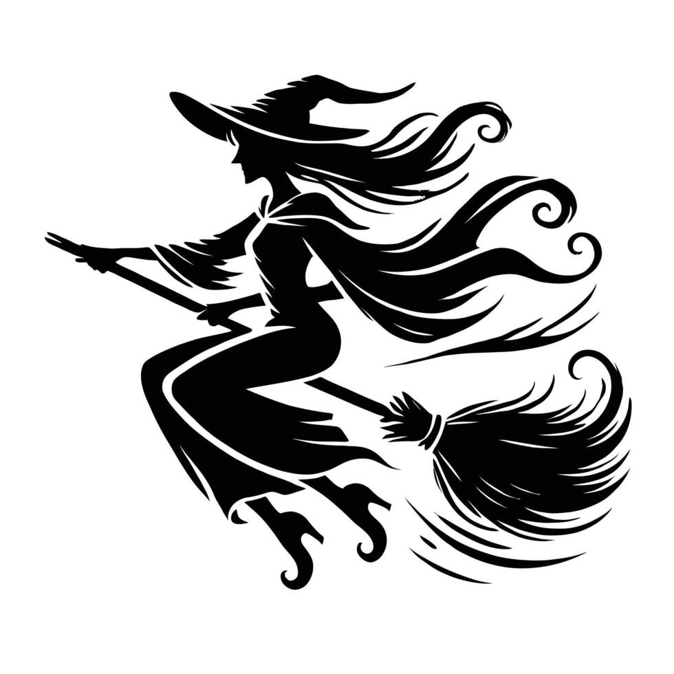 Witch flying on broom vector