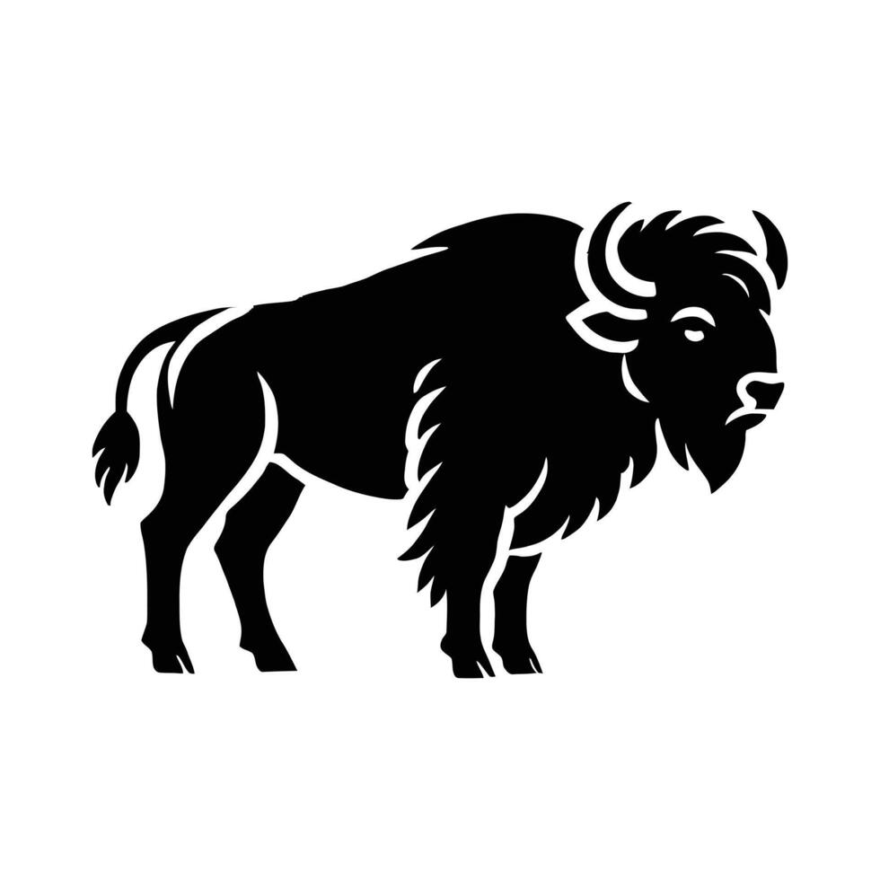 A black and white silhouette of a bison vector