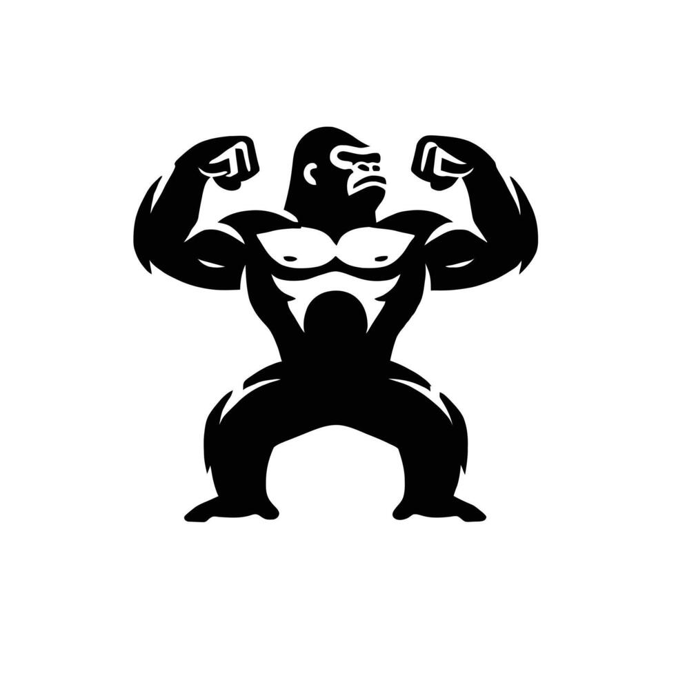 A gorilla is shown in a black and white silhouette vector