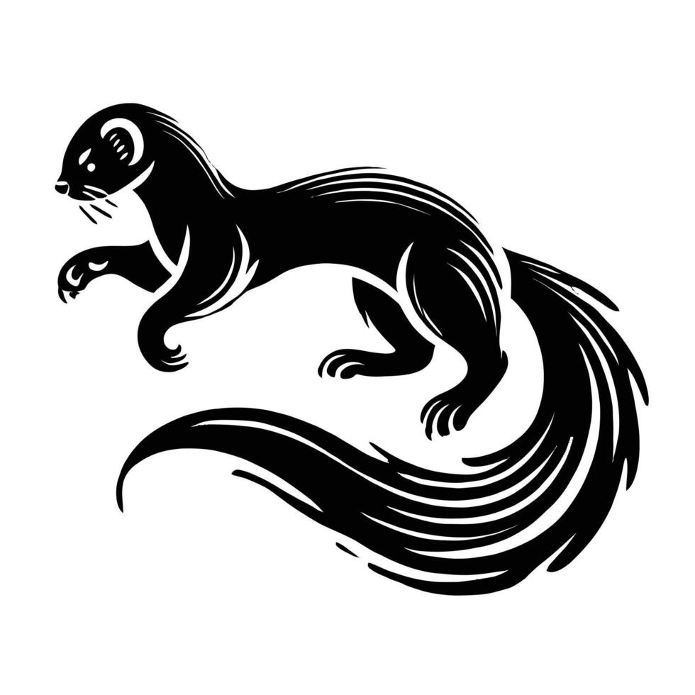 A black and white illustration of a weasel vector