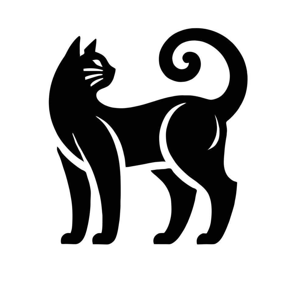 A black and white cat logo on a white background vector