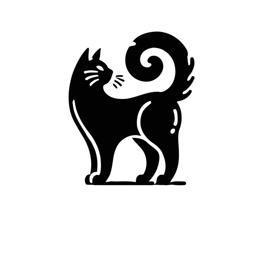 A black and white cat logo on a white background vector