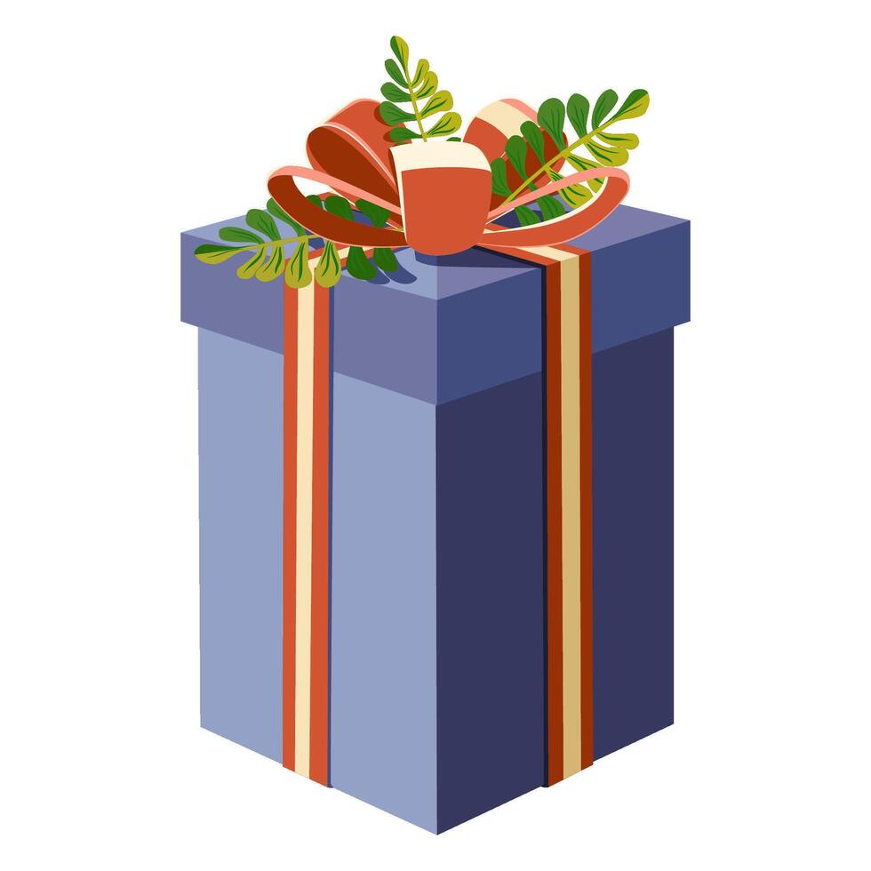 Gift box with a bow and ribbon decorative branches vector