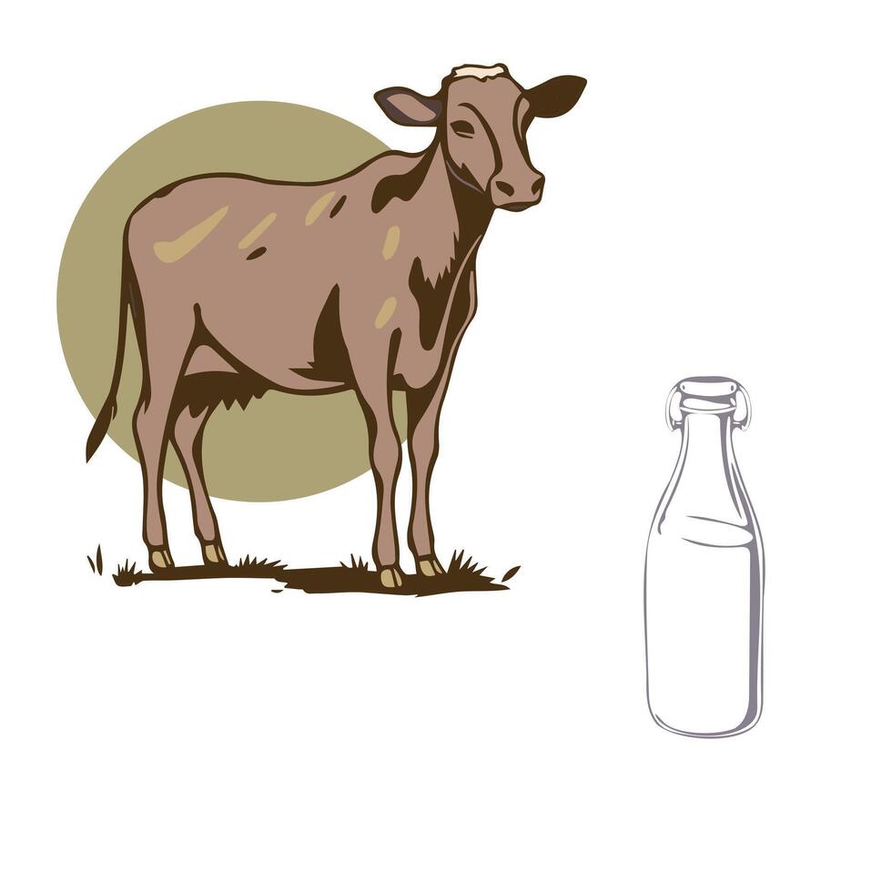 a cow and a bottle of milk on a white background vector