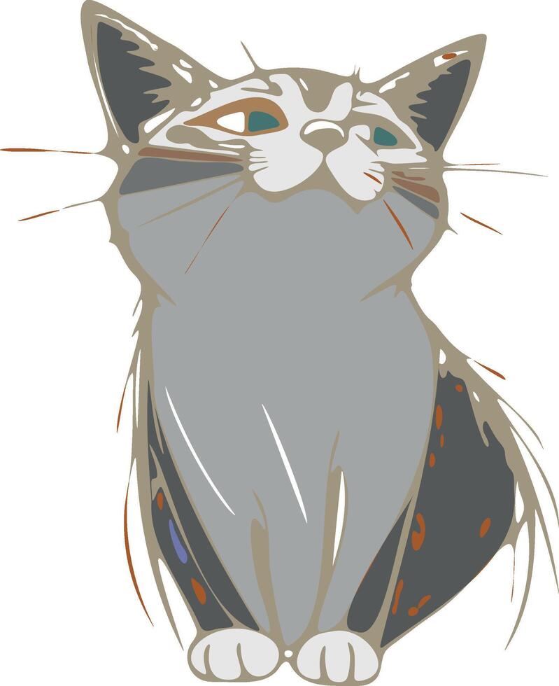 a drawing of a cat with a big green eyes vector