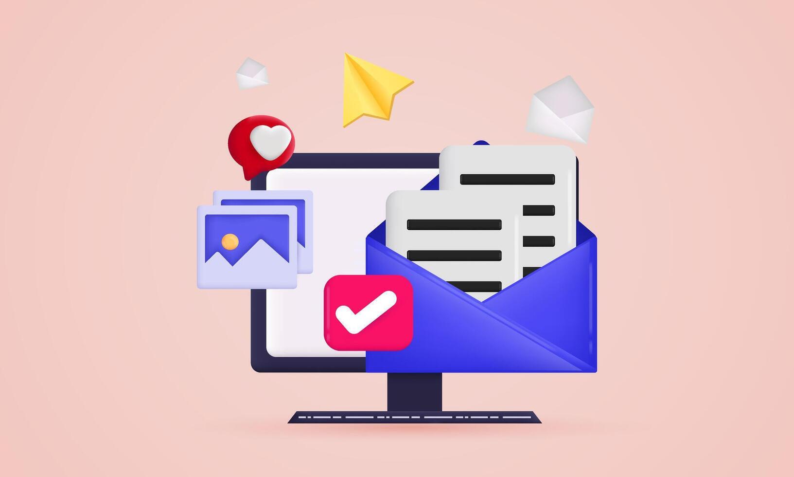 3d subscribe newsletter illustration online marketing concept design on background vector