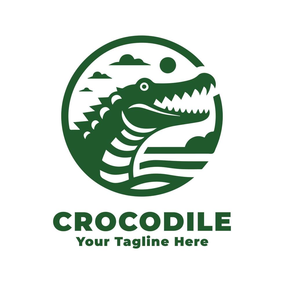 Simple Logo Crocodile Illustration With Flat Background vector