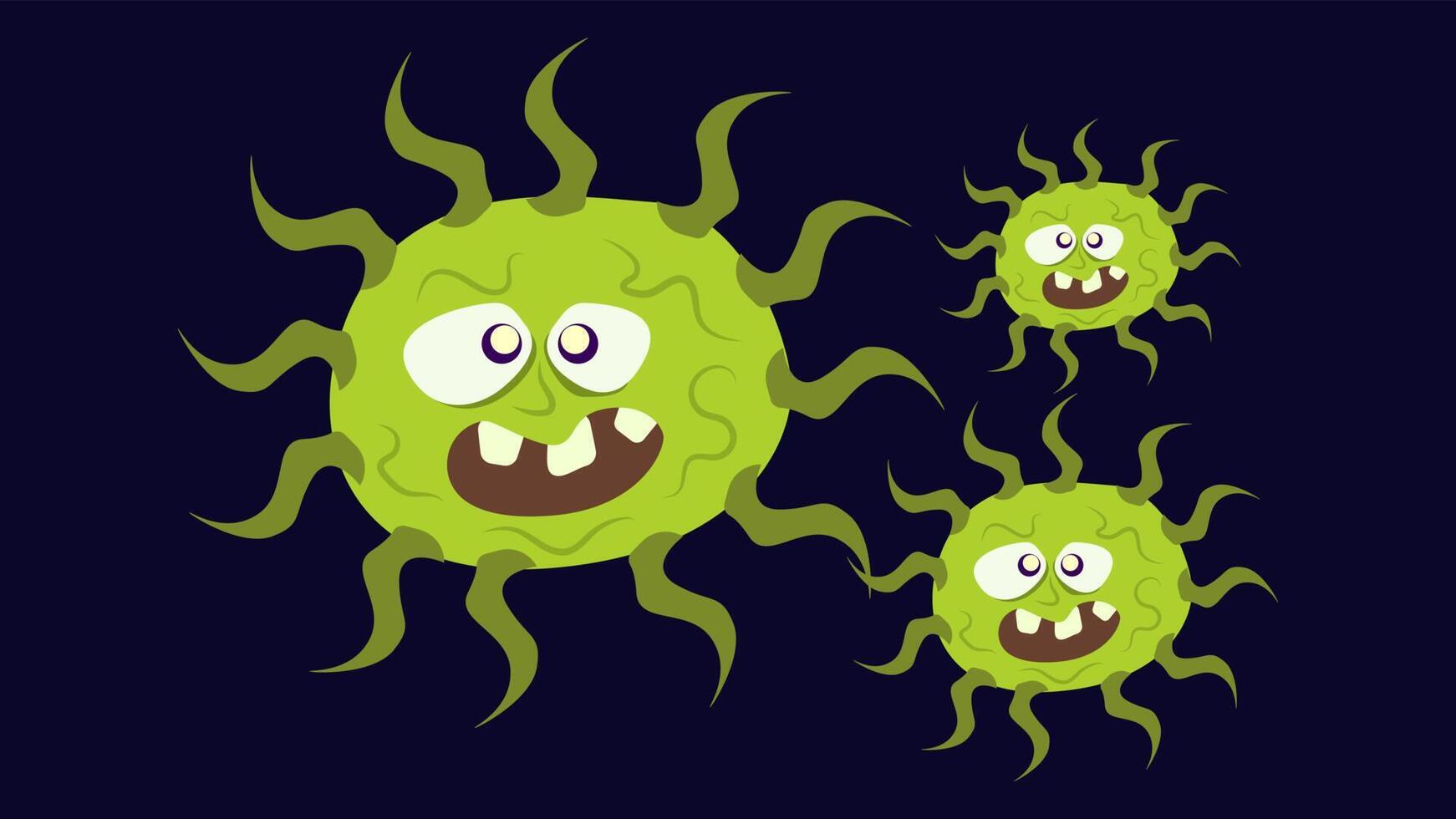 Illustration graphic of Cute character of germ, bacteria and virus. Microbe, Pathogen, Virus icon. cartoon illustration of a virus. cute cartoon germ in flat style design. vector