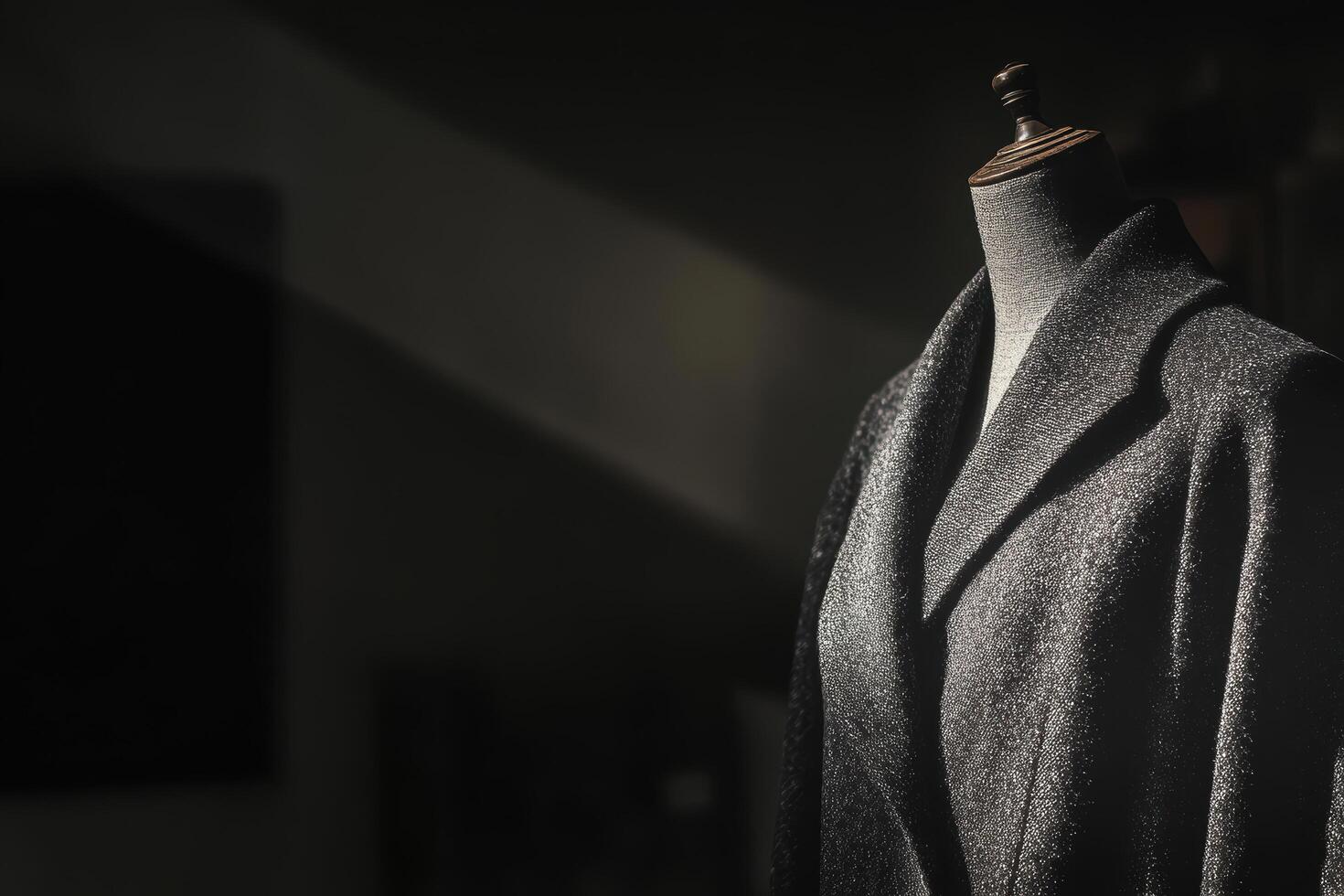 Elegant silhouette of a gray coat on a mannequin in soft lighting photo