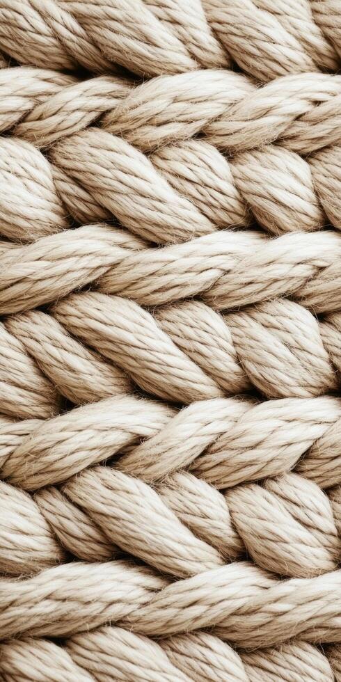 Close up of intertwined beige rope texture for backgrounds and design concepts photo