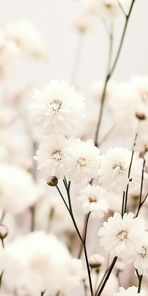 Delicate white flowers in a minimalist composition with soft focus and gentle lighting photo