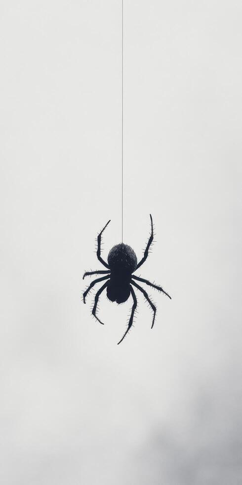 Silhouette of a Hanging Spider Against a Light Background photo