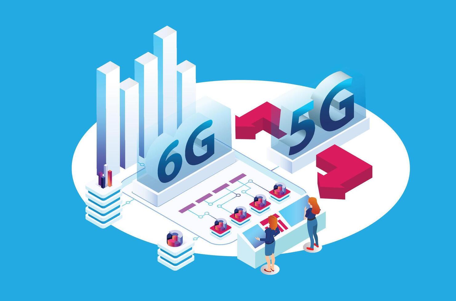 Modern isometric internet speed technology of 6g communication technology. Online based illustration Suitable for Diagram vector