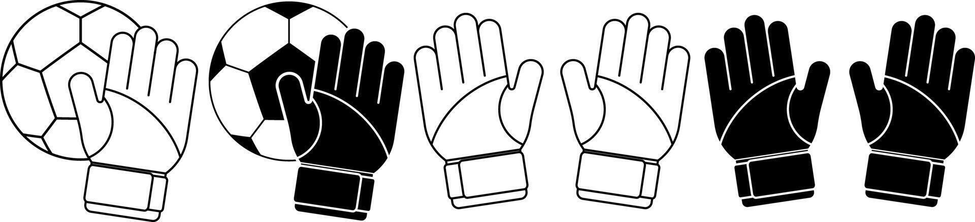 outline silhouette goalkeeper gloves and ball icon set vector
