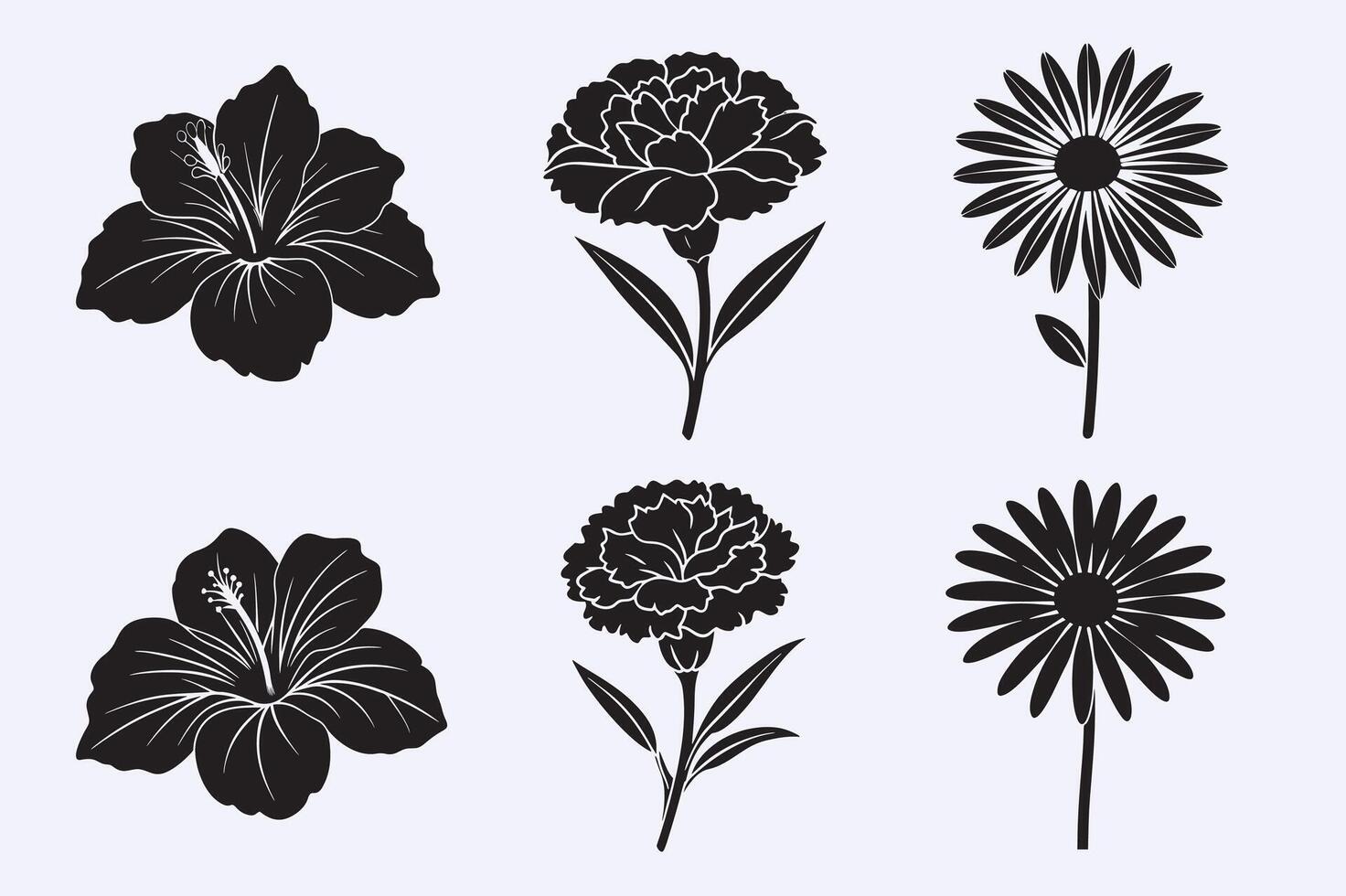 creative a beautiful 6 flower line art design silhouette with a white background vector